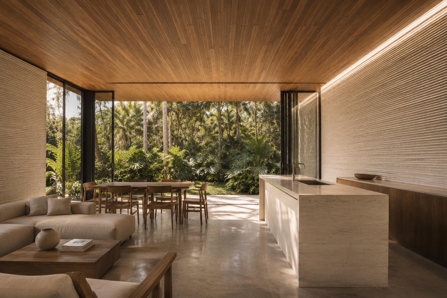 Oak Residence, living and kitchen